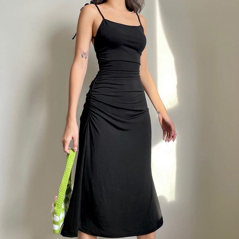 Black Backless A-line Cami Dress